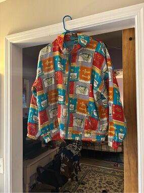 Retro Colorblock Print Windbreaker Jacket - Red, Teal, Orange, Gray, White